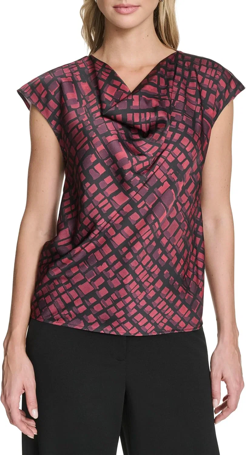 Блуза с драпировкой, женская, Calvin Klein, cranberry multi