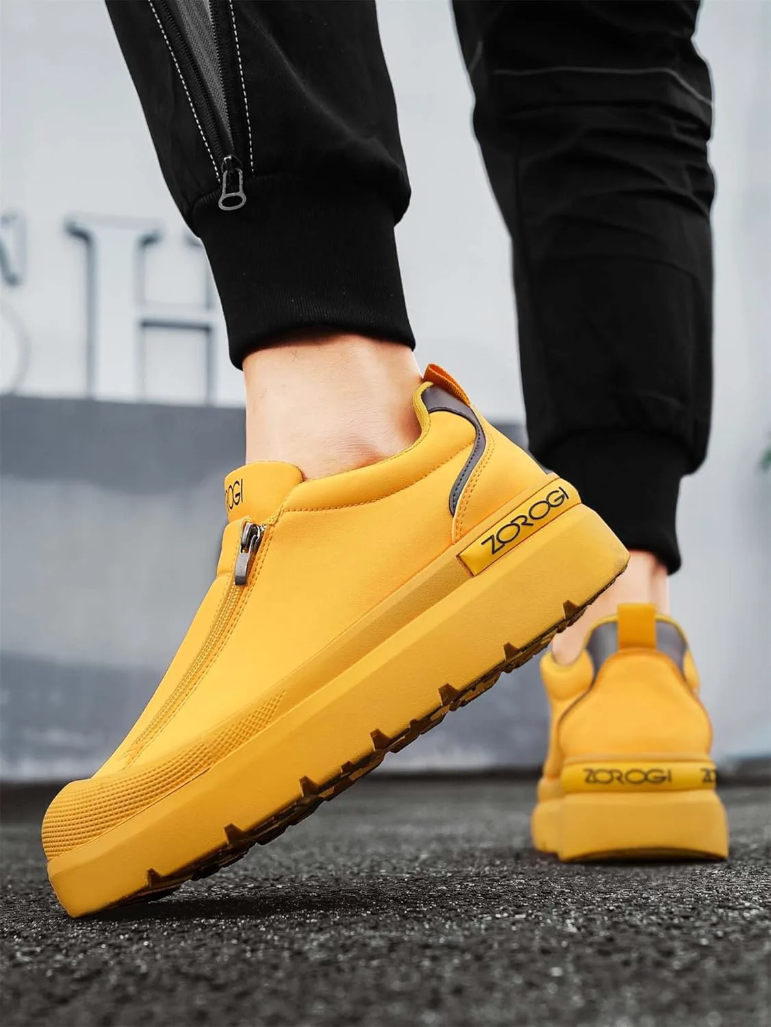 Men's Double Zipper Baotou Fashionable Sports Simple Leisure Low Cut Waterproof Board Kitchen Shoes Generic, желтый — фото 4