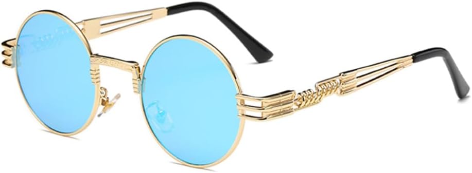 

Круглые солнцезащитные очки в стиле стимпанк для мужчин и женщин, металлические очки, винтажные солнцезащитные очки с защитой от УФ-излучения UV400 generic, Gold Frame Blue