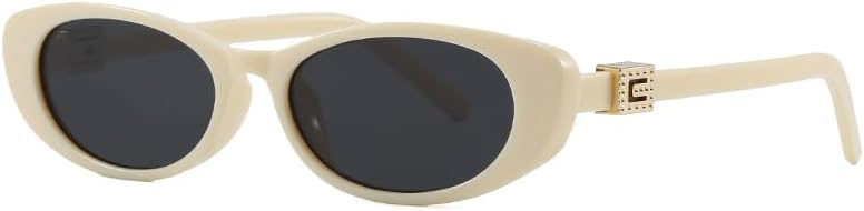 

Маленькие овальные солнцезащитные очки — ретро-винтажные очки «кошачий глаз» для женщин, минималистичный модный аксессуар с защитой от солнца UV400 ENSARJOE, Beige/Grey