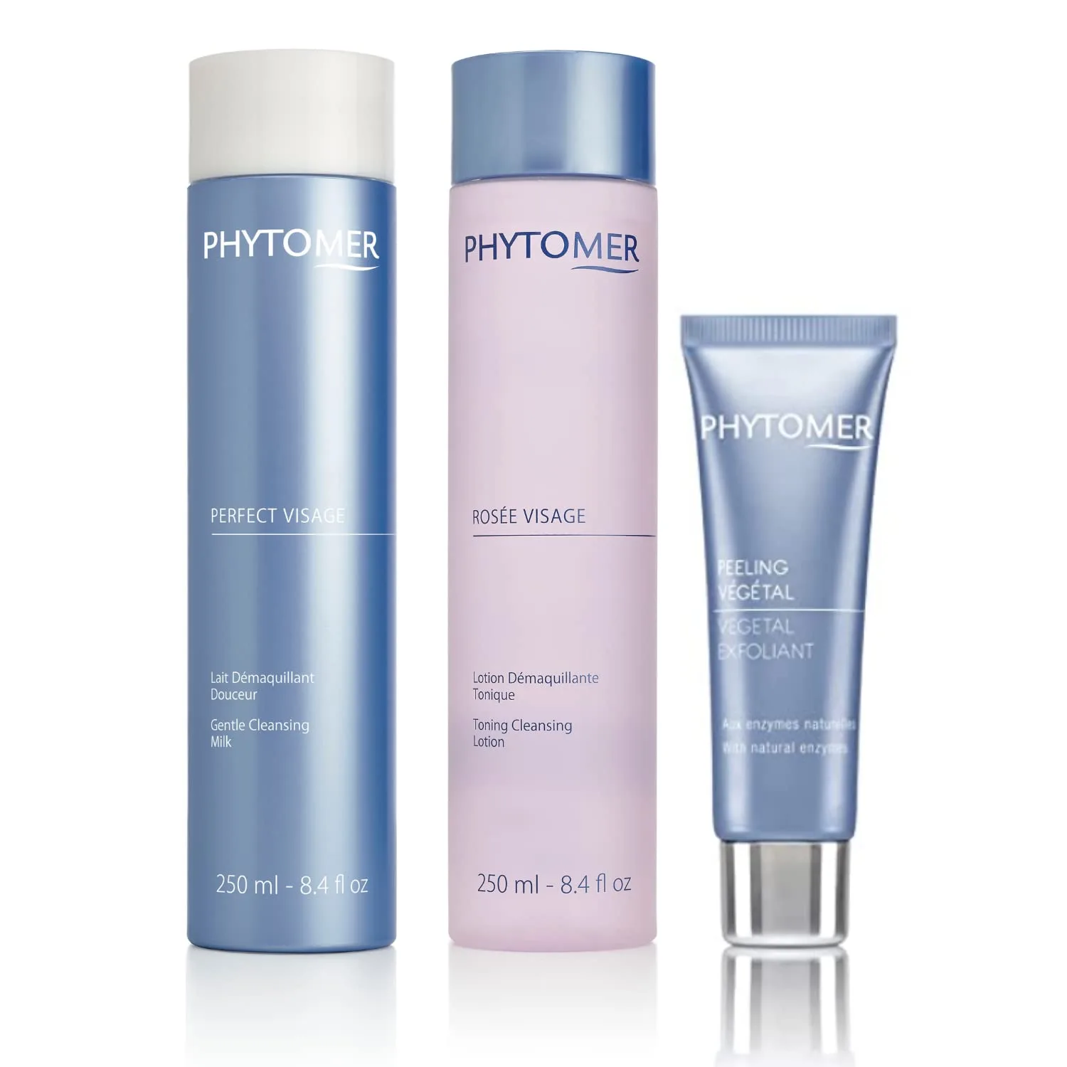 Набор очищающих средств для лица PHYTOMER: Rosée Visage, Perfect Visage, растительный эксфолиант - роскошный уход за кожей для очищения, тонизирования и увлажнения.