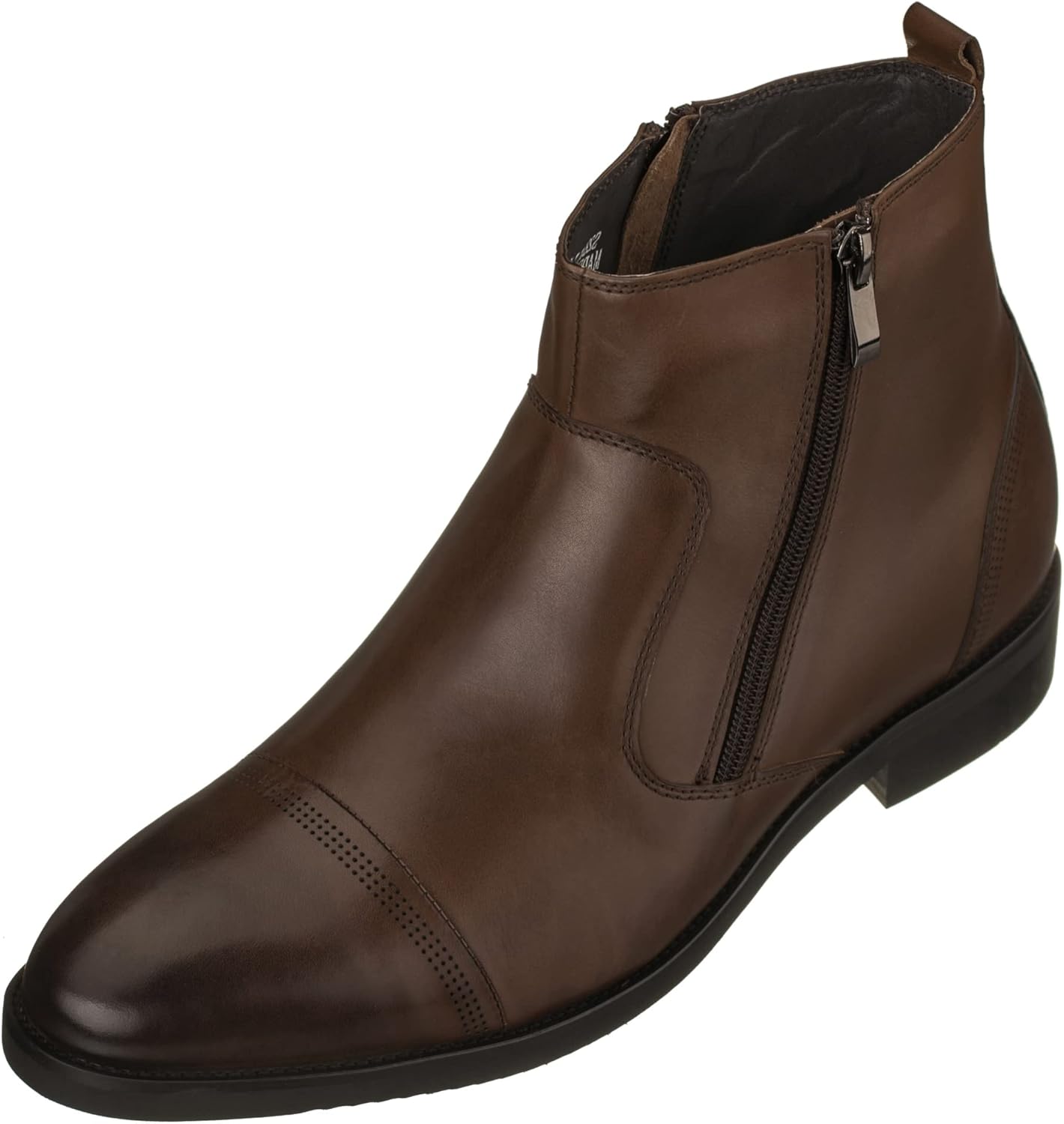 

Мужские невидимые обувные вставки для увеличения роста CALTO - Черные высококачественные кожаные легкие ботинки на молнии - Увеличение роста на 8 см - S28001 - Размер 10.5 US