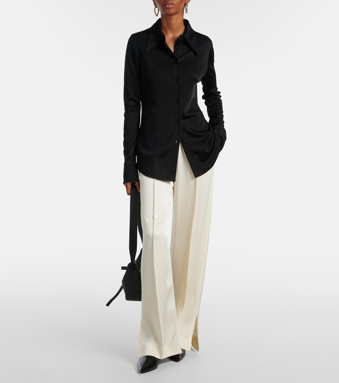Широкие брюки-клеш из плиссированного сатина Jil Sander, Natural — фото 2
