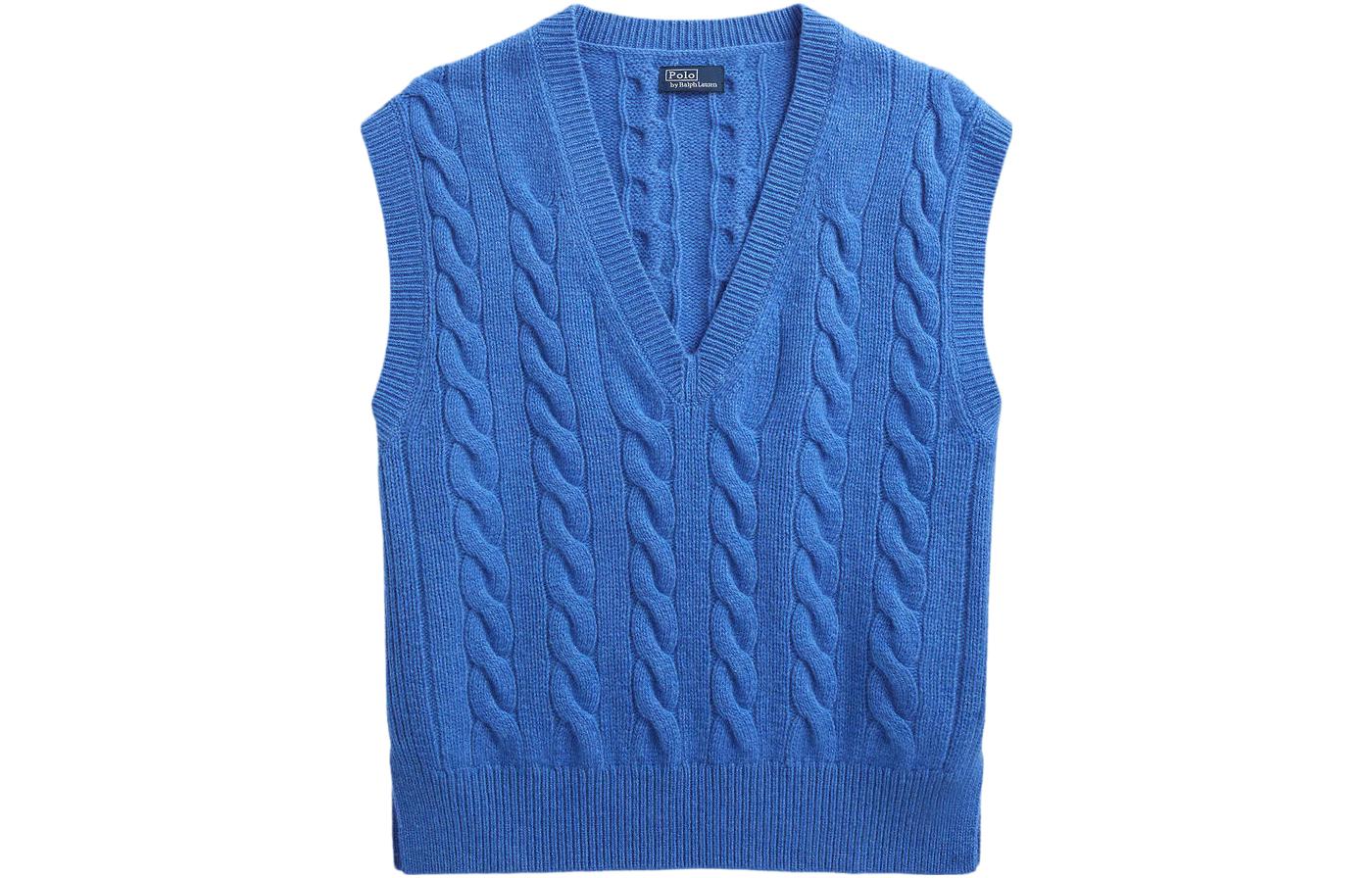Cable knit V neck Vest Polo Ralph Lauren, синий — фото 3