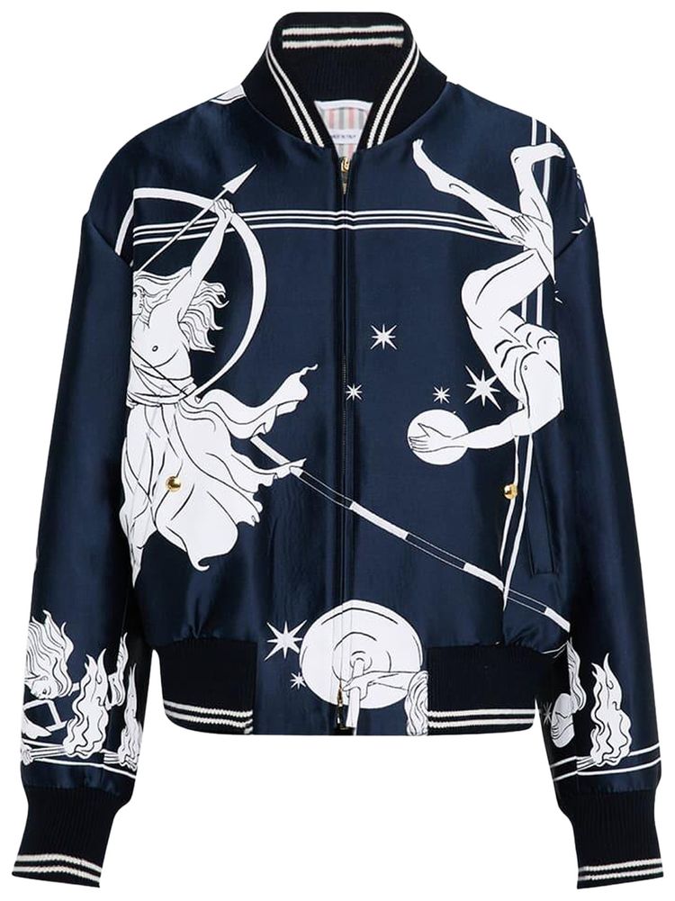 

Вязаная блузон-рубашка Thom Browne в рубчик, цвет Olympic Constellation, жаккард Scuba, темно-синий