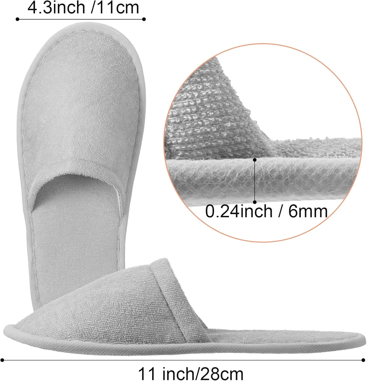 Набор одноразовых тапочек с закрытым носком для гостей, 24 пары Geyoga, White, Light Grey, Black, Khaki — фото 4