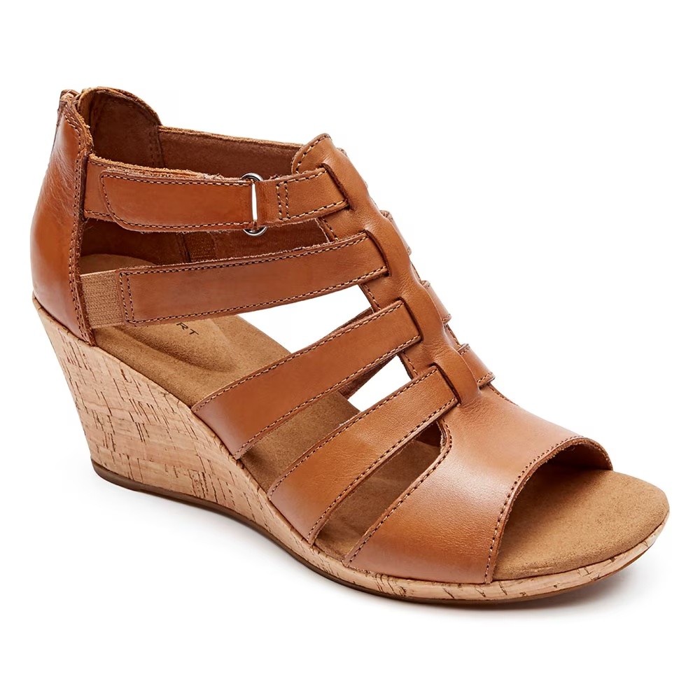 Босоножки на танкетке в стиле гладиатор от Rockport, dark tan leather