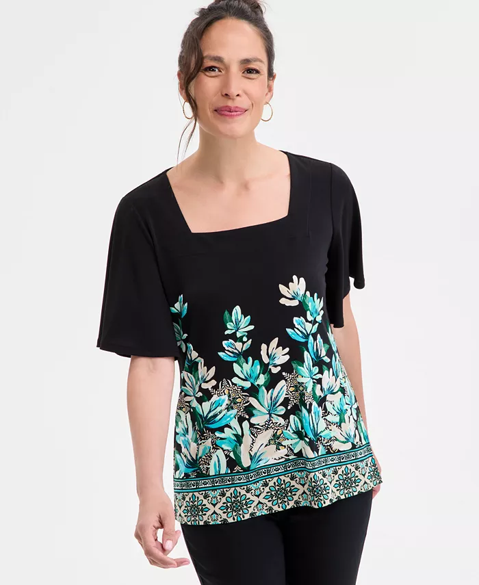 

Топ с квадратным вырезом Petite JM Collection, черный