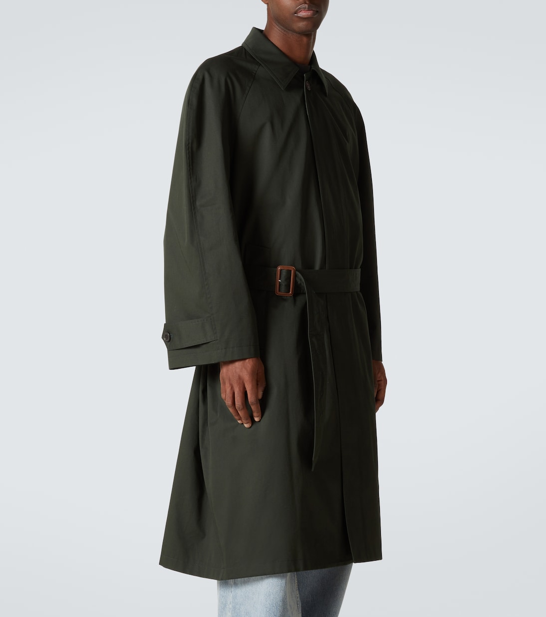 Хлопковое пальто с поясом Car Coat Balenciaga, зеленый — фото 3