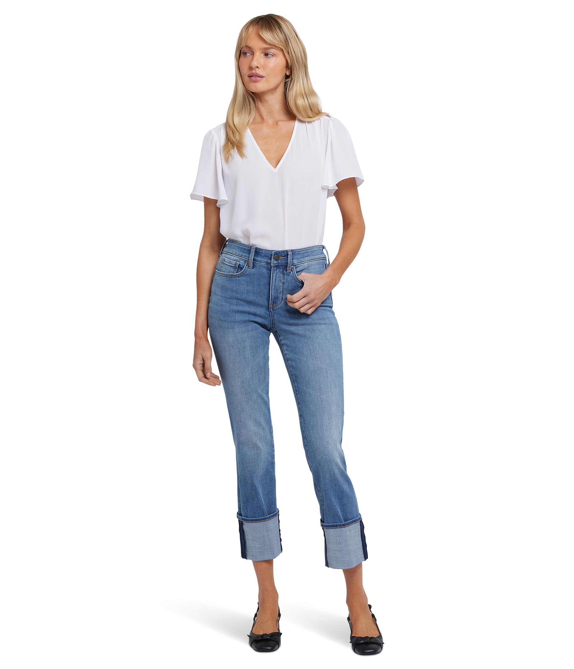 

Джинсы NYDJ Petite Marilyn Straight With Cuff In Barcelona Breeze, цвет Barcelona Breeze