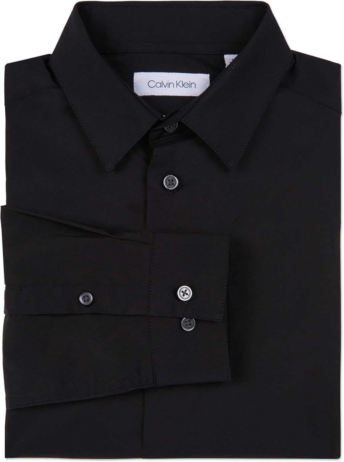 Рубашка Calvin Klein Boys Slim Fit с длинным рукавом, застегивающаяся на пуговицы, с манжетами и отложным краем, Black — фото 3