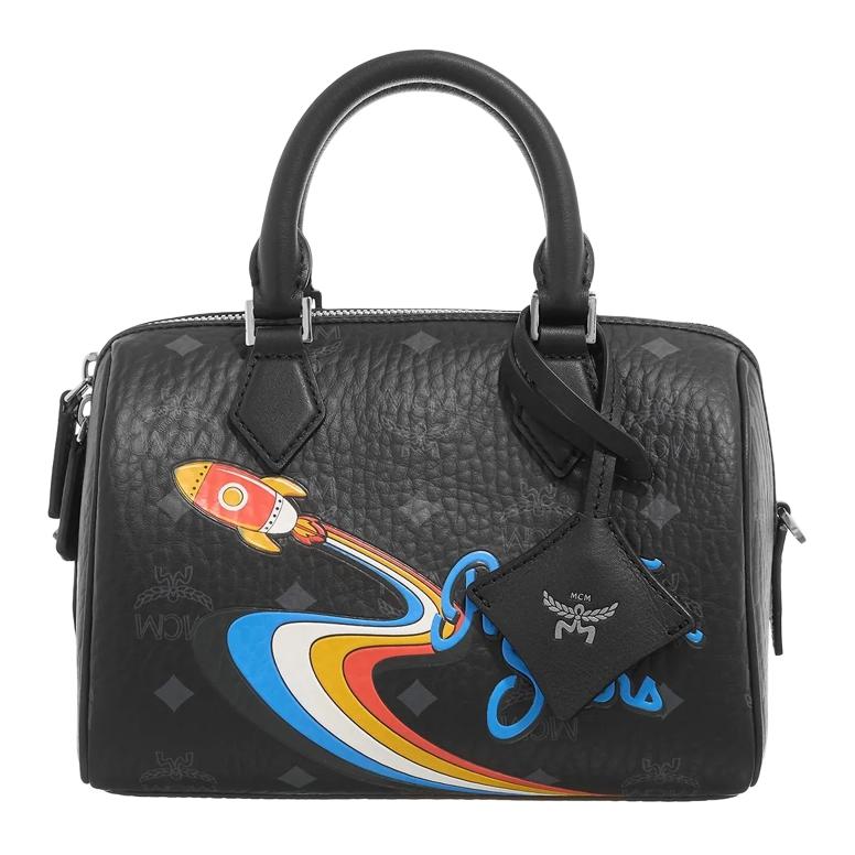 

MCM Сумка Ella Embossed Canvas Leather Boston, через плечо, кроссбоди, маленькая женская, черная