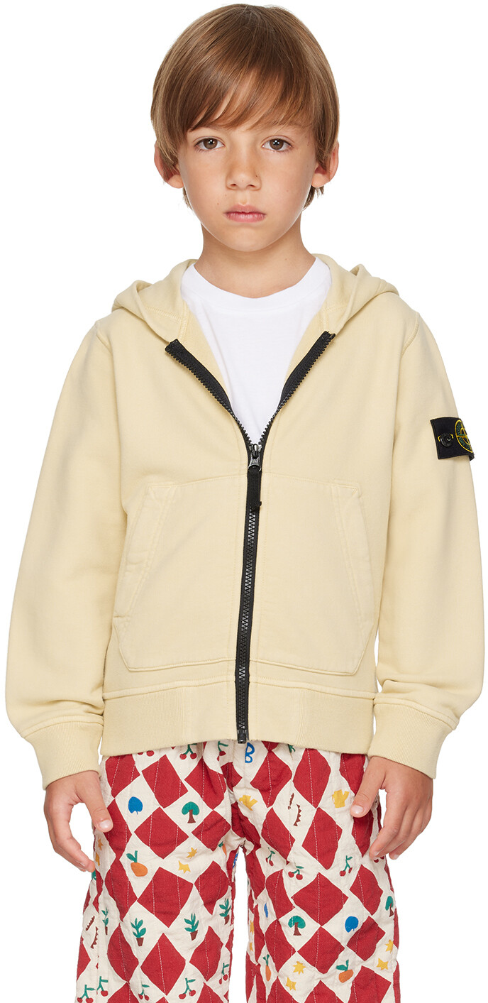 

Детская бежевая толстовка с капюшоном на молнии Stone Island Junior