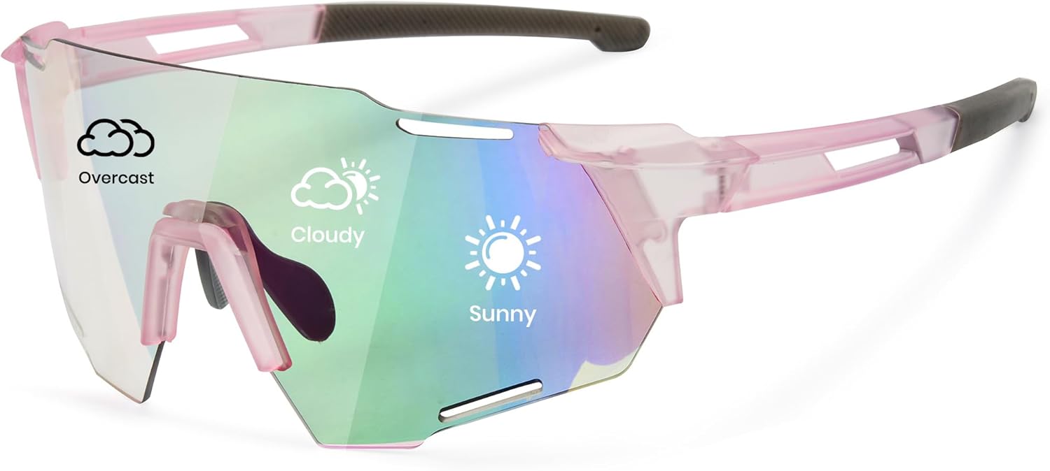 

Фотохромные очки Cyxus для велоспорта и бега для мужчин и женщин, солнцезащитные очки для спорта, MTB, защита UV400, модель 1201, Frame:pink+ Lens:photochromic Blue Green-1201