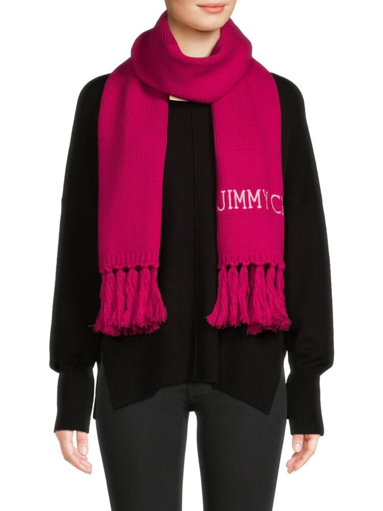 

Шерстяной шарф с кисточками и логотипом Jimmy Choo, цвет Bright Pink