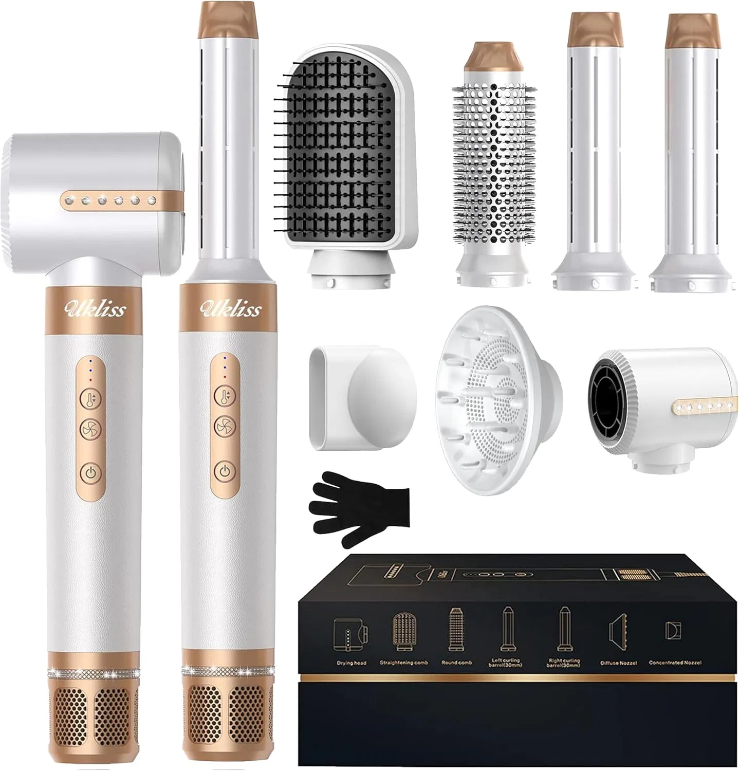 Подарочный набор UKLISS Hairstyler 7-в-1 Pro с высокоскоростным феном Ukliss, White