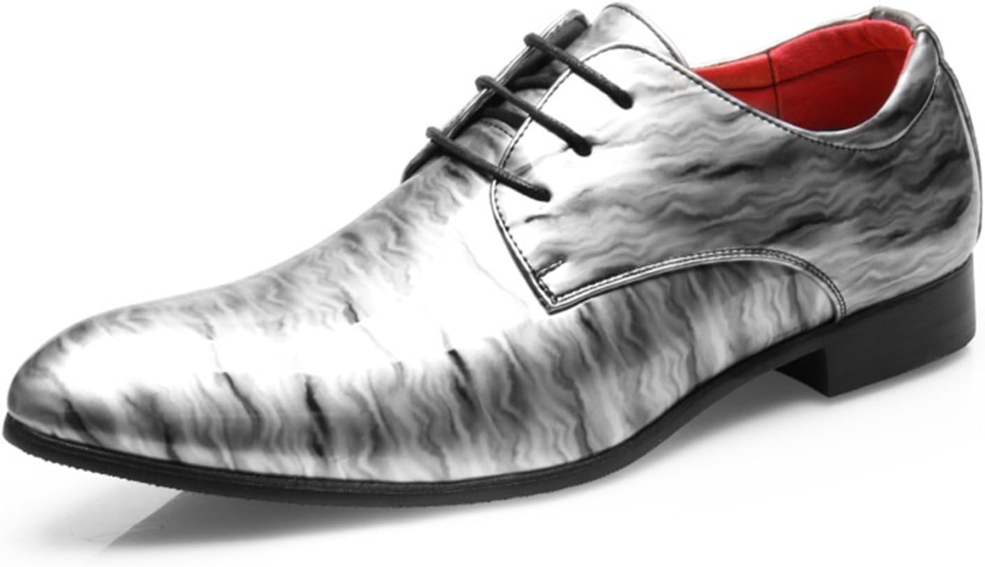 

Мужские туфли оксфорды из лакированной кожи, удобные с закрытым носком, деловые повседневные, с шнуровкой, дерби, формальные кожаные туфли для свадьбы, работы и офиса Generic, серебро