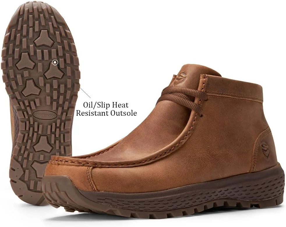 Мужские ботинки SUREWAY Chukka, легкие и прочные кожаные рабочие ботинки с носком-мокасином, модные для походов, вождения, Челси-ботинки для комфорта в любую погоду (офис, повседневная носка, нарядные), коричневый — фото 4