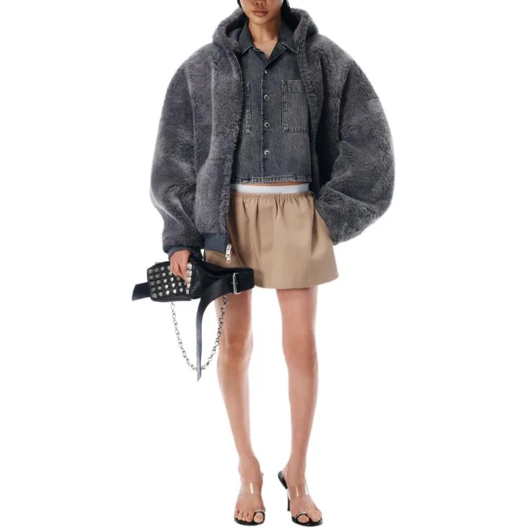 Мини-юбка с логотипом на поясе Alexander Wang, Warm Taupe — фото 3