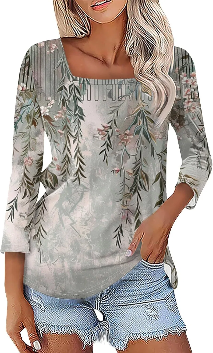 Женская футболка с квадратным вырезом, 3/4 рукав, 3-dark Gray