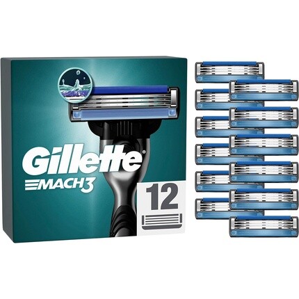 

Бритвенные лезвия Gillette Mach3, 12 сменных лезвий для мужской бритвы для влажной уборки с 3 лезвиями