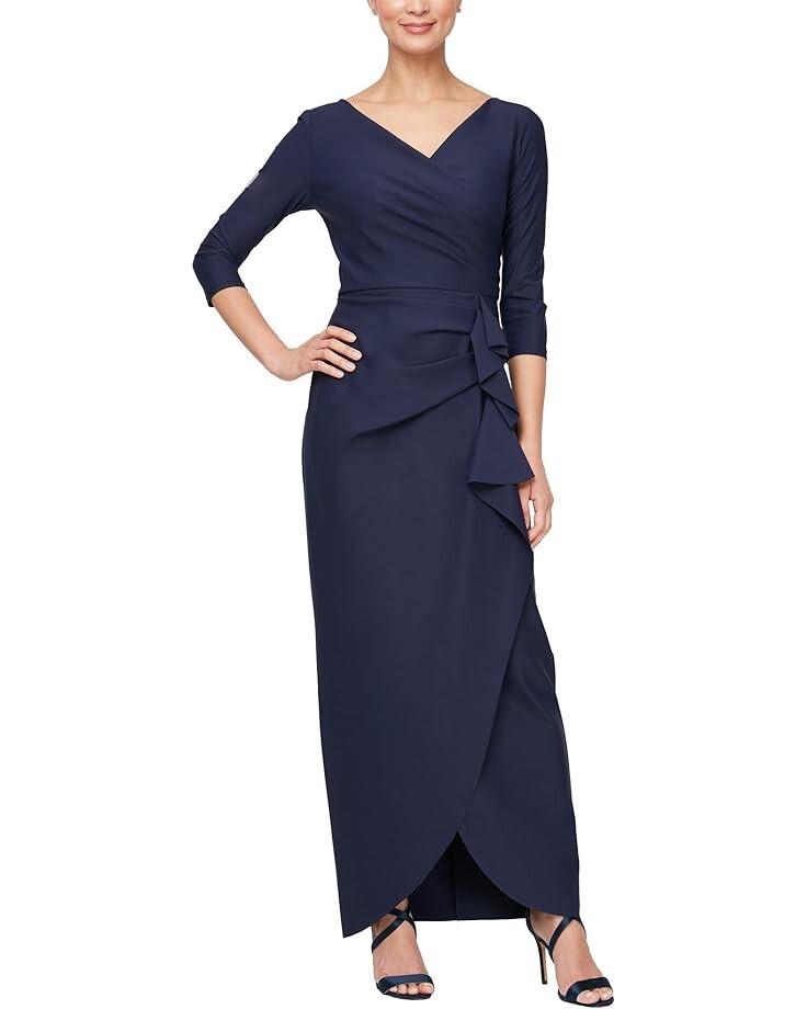 

Платье Alex Evenings Long Compression and Ruffle Skirt, темно-синий