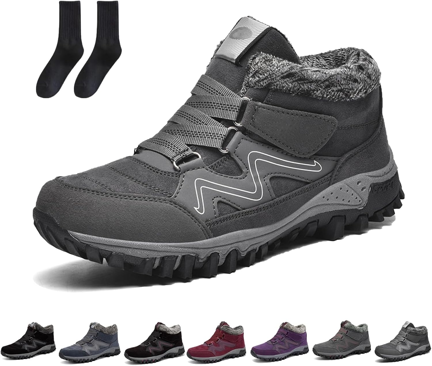 

Мужские зимние ботинки повседневные легкие снежные ботинки - водонепроницаемые, теплые зимние ботинки для походов и работы, удобные ботинки для прогулок на улице Generic, темно-серый