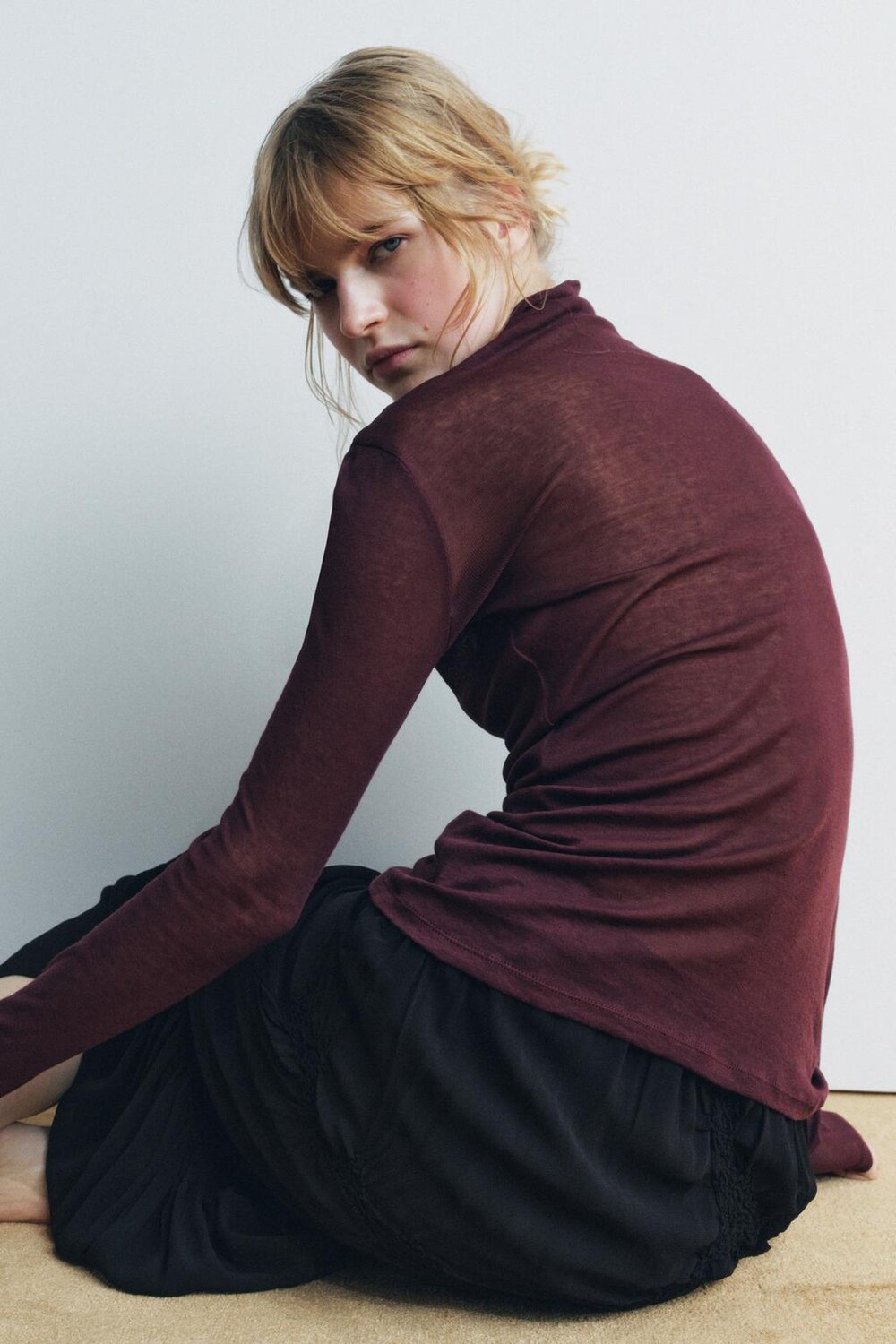 

Футболка из хлопка supima ZARA, бордовый