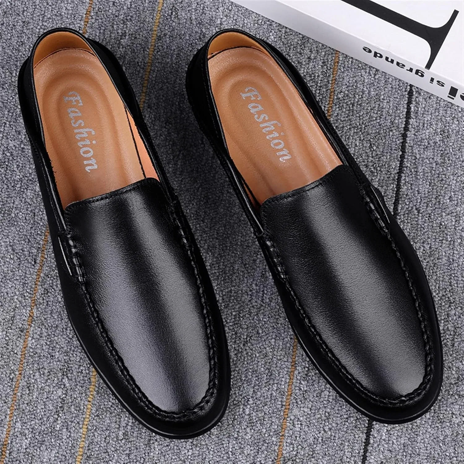 Лоферы кожаные Simple Moccasins Shoes, черный — фото 3