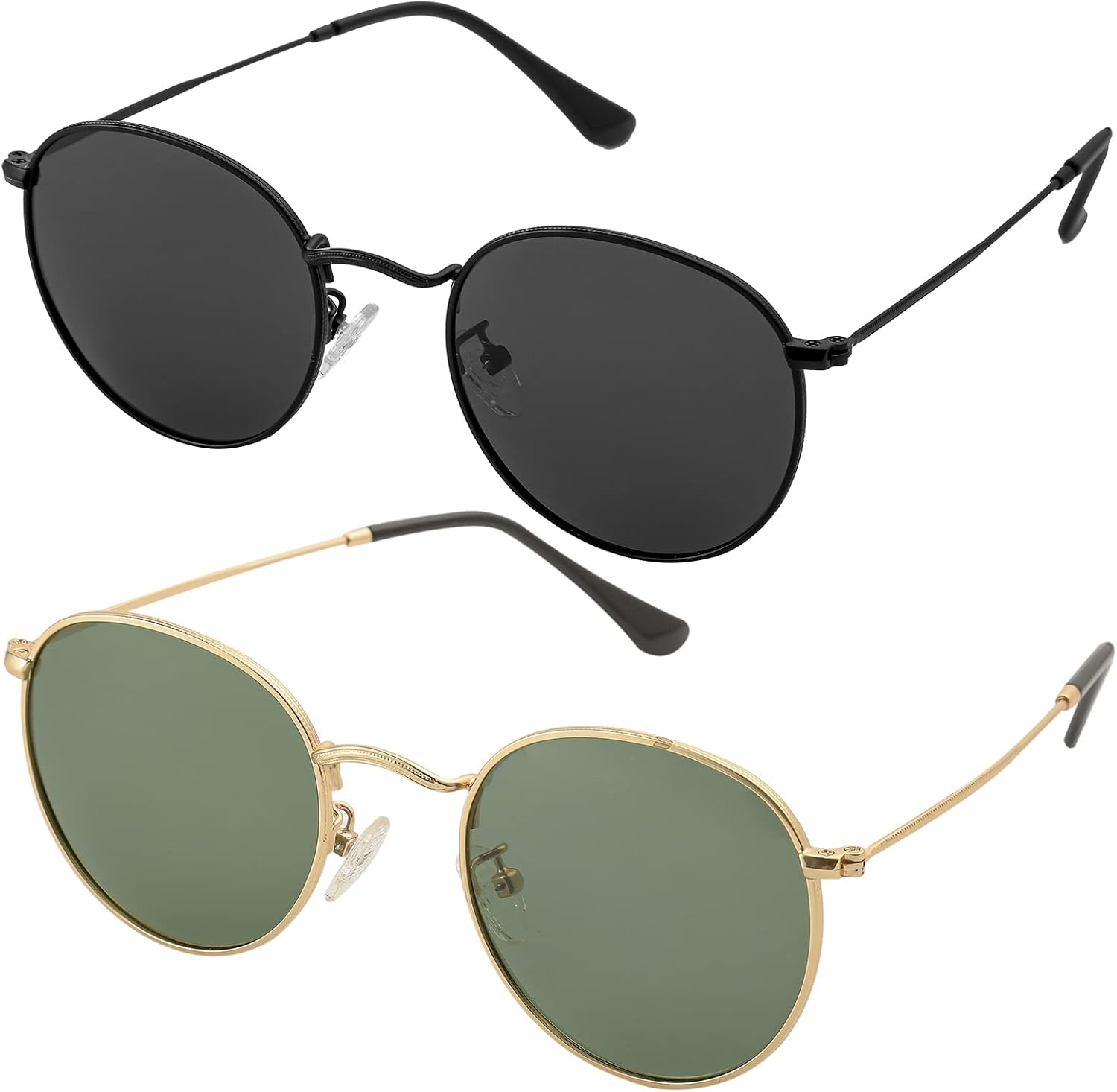 

Небольшие круглые поляризованные солнцезащитные очки для мужчин и женщин в классической круглой металлической оправе, комплект из 2 штук Onrtry, A8 Black/Black + Gold/G15