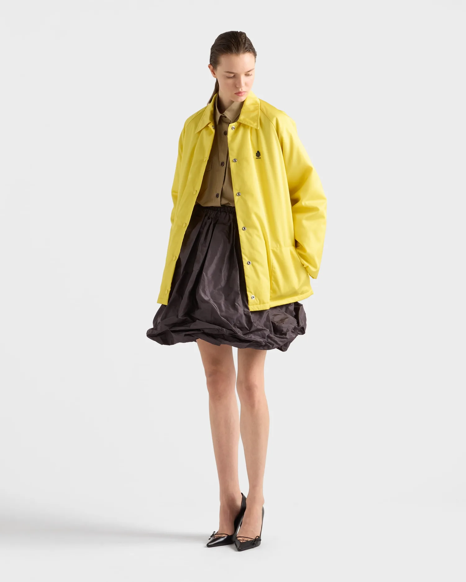 Юбка из технической тафты Prada, коричневый — фото 2