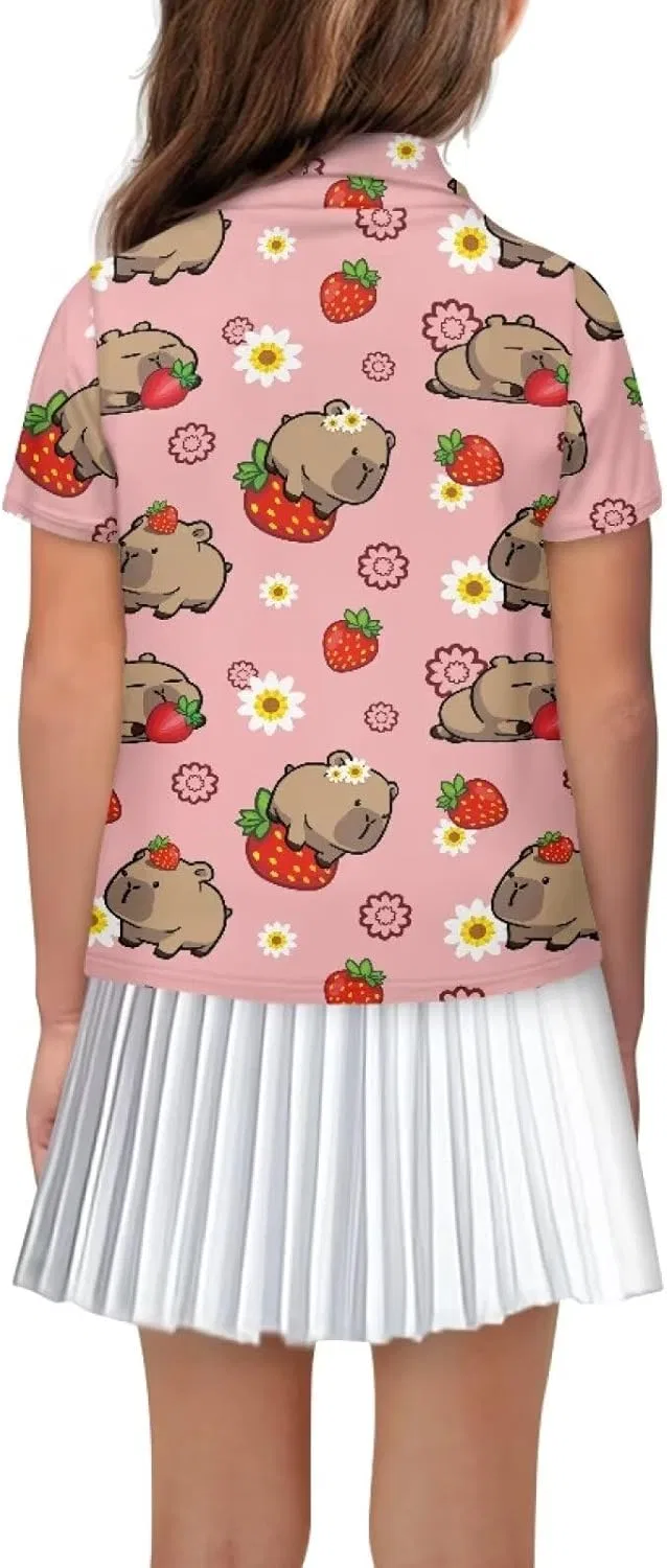 Детское поло с коротким рукавом, влагоотводящее, Cndexd, Capybara Strawberry — фото 2