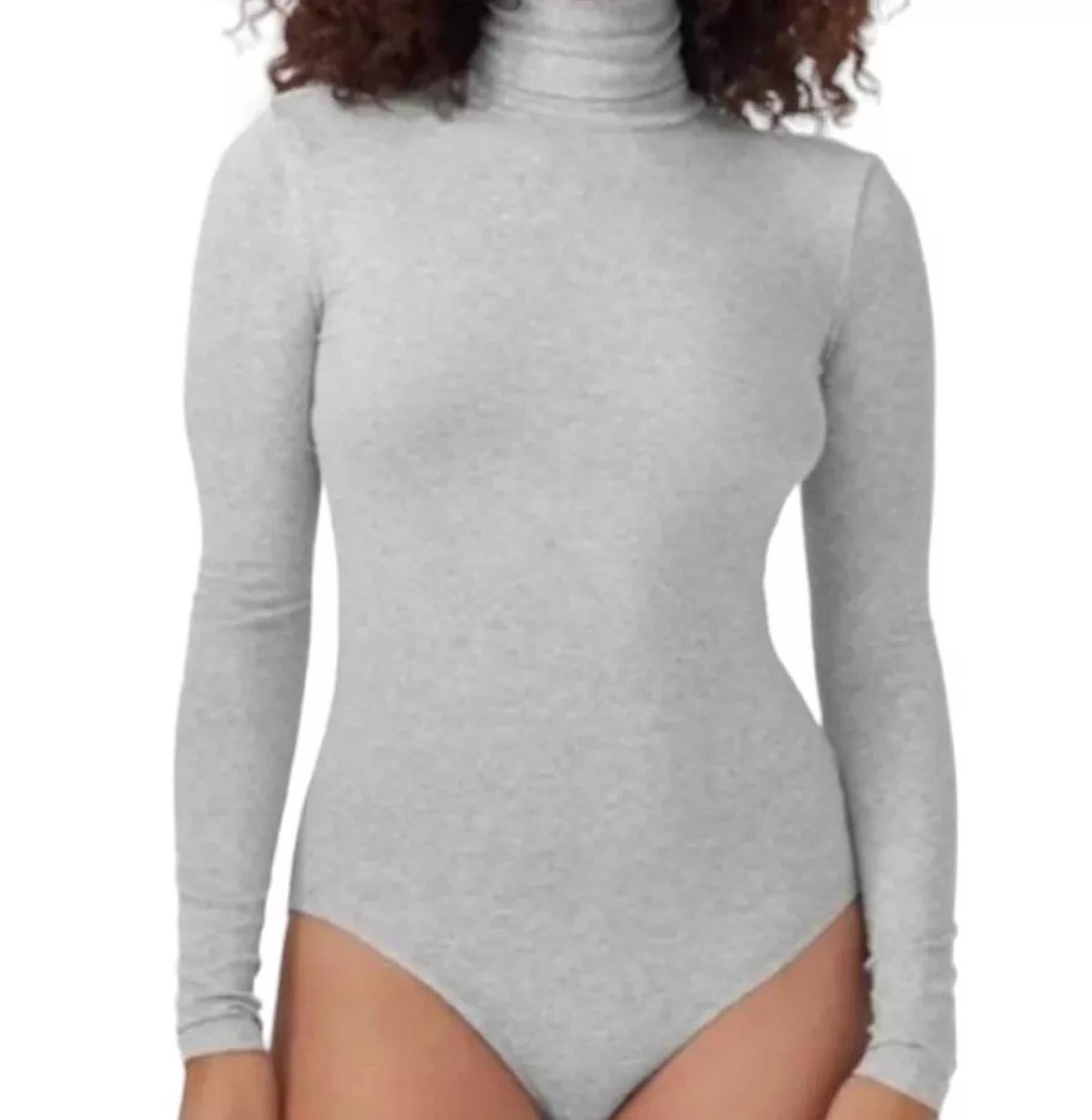 

Укороченный топ-боди с длинными рукавами в цвете «серый меланж» American Apparel