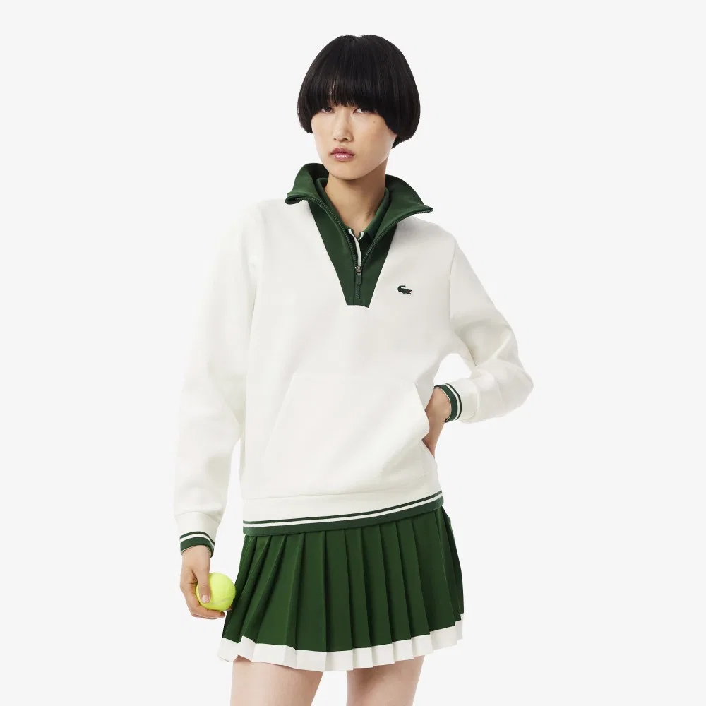 Свитшот женский Lacoste Heritage на молнии, белый/зеленый