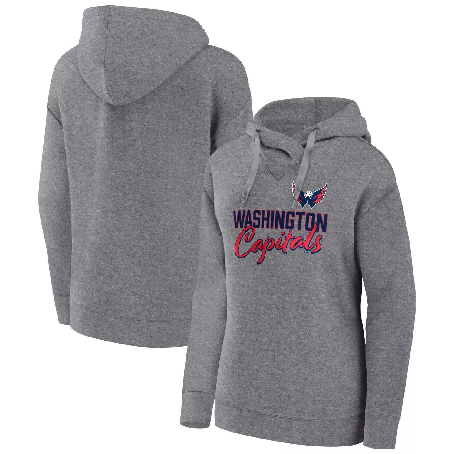 

Женский пуловер с капюшоном Fanatics с логотипом Heather Grey Washington Capitals Script Favorite Fanatics