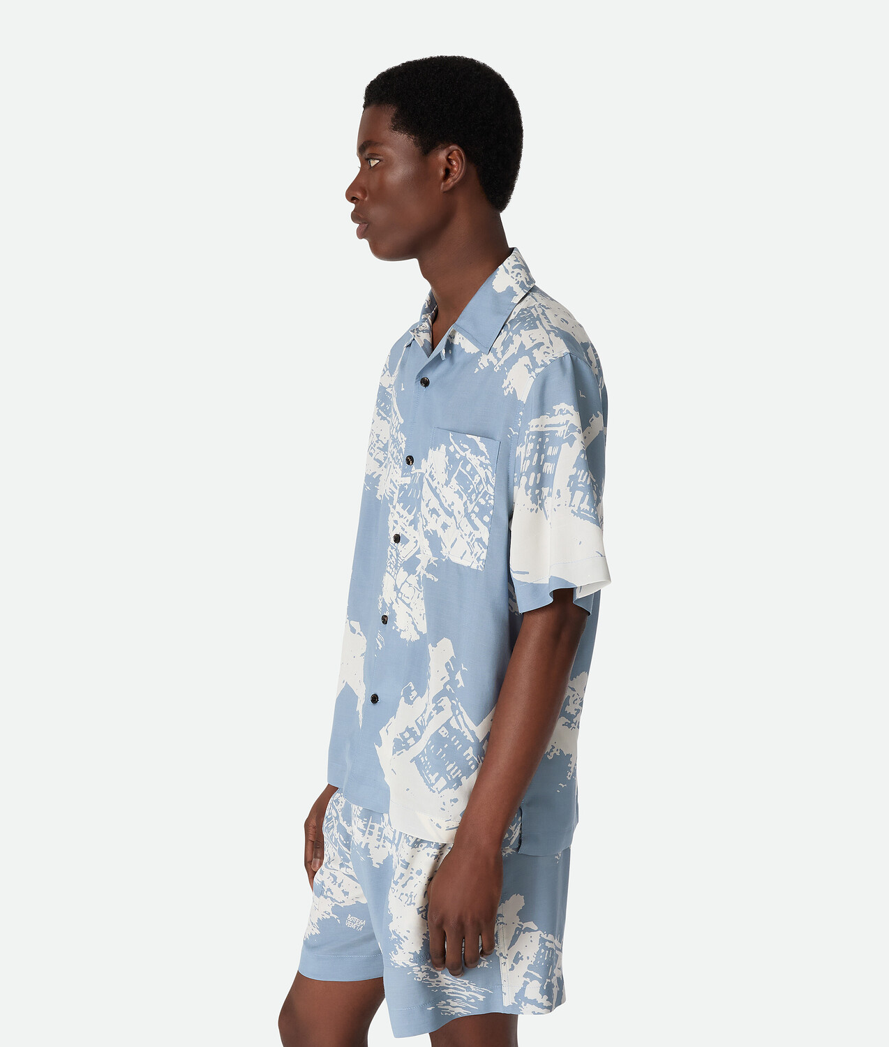 Italian postcard silk shirt BOTTEGA VENETA, синий/голубой — фото 2