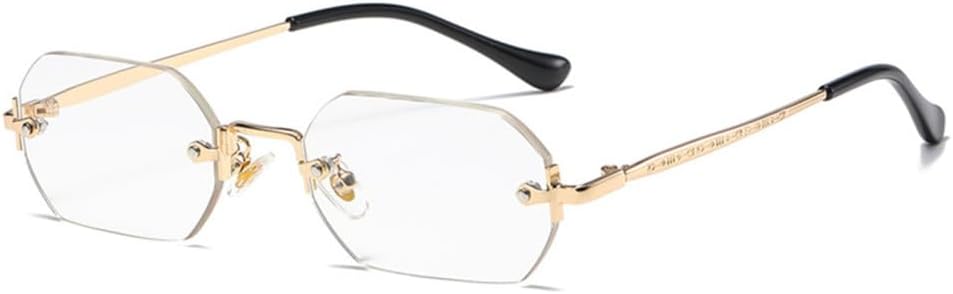 

Солнцезащитные очки без оправы, прямоугольной формы, маленькие, мужские и женские, металлические, многоугольные, с защитой от УФ-излучения UV400, без оправы HDUBFY, Gold Transparent