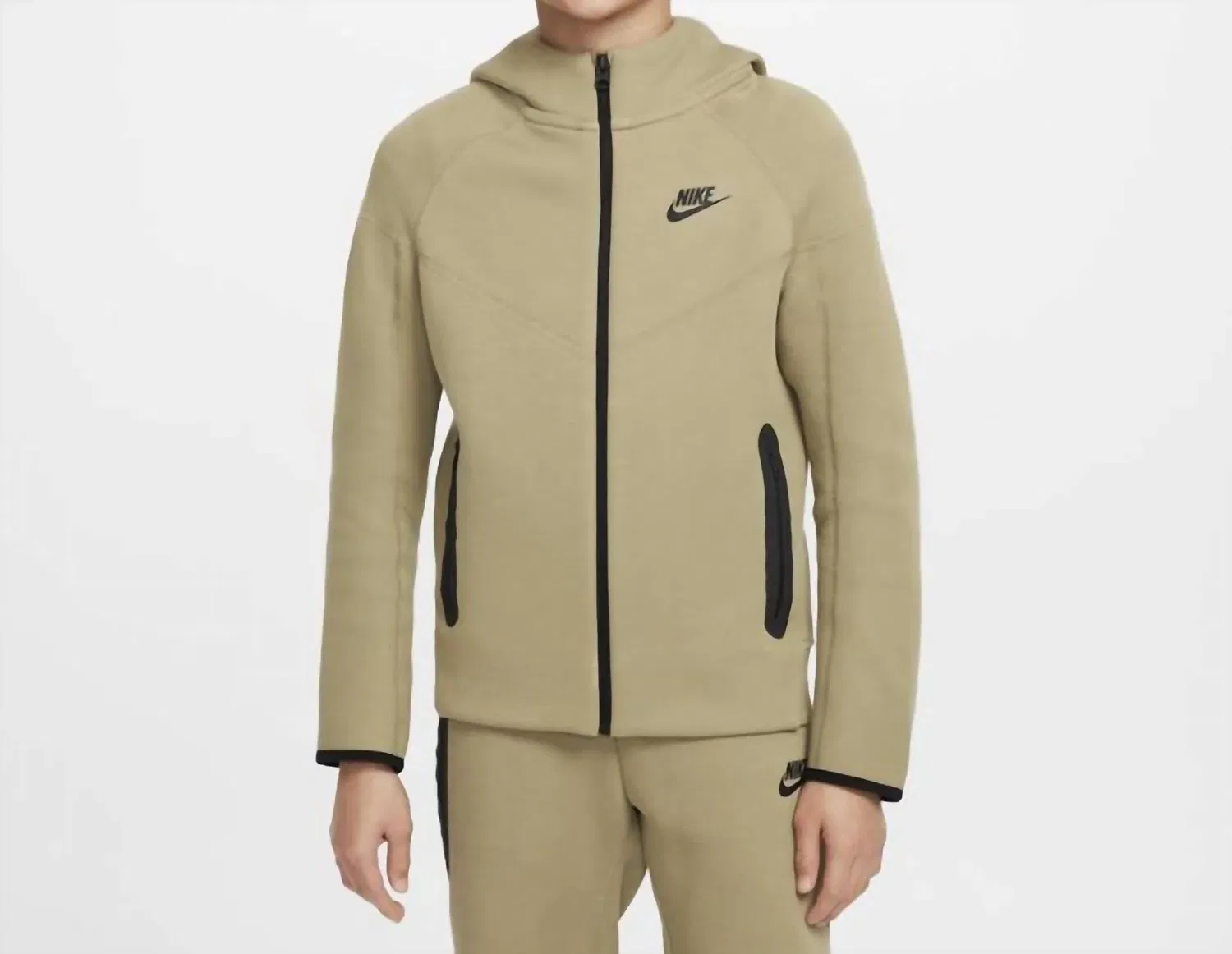 Nike Спортивная флисовая ветровка Sportswear Tech Fleece Windrunner на молнии, нейтральный оливково-черный цвет