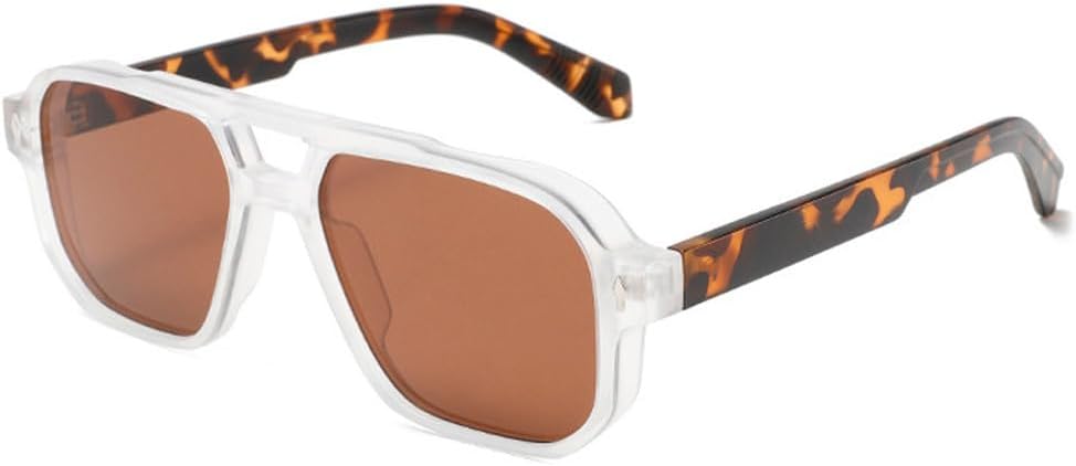 

Винтажные мужские солнцезащитные очки с двойной перемычкой, квадратной формы, темно-зеленые, с защитой от УФ-излучения UV400, модные женские солнцезащитные очки с заклепками WNCKSQ, Clear Leopard Tea