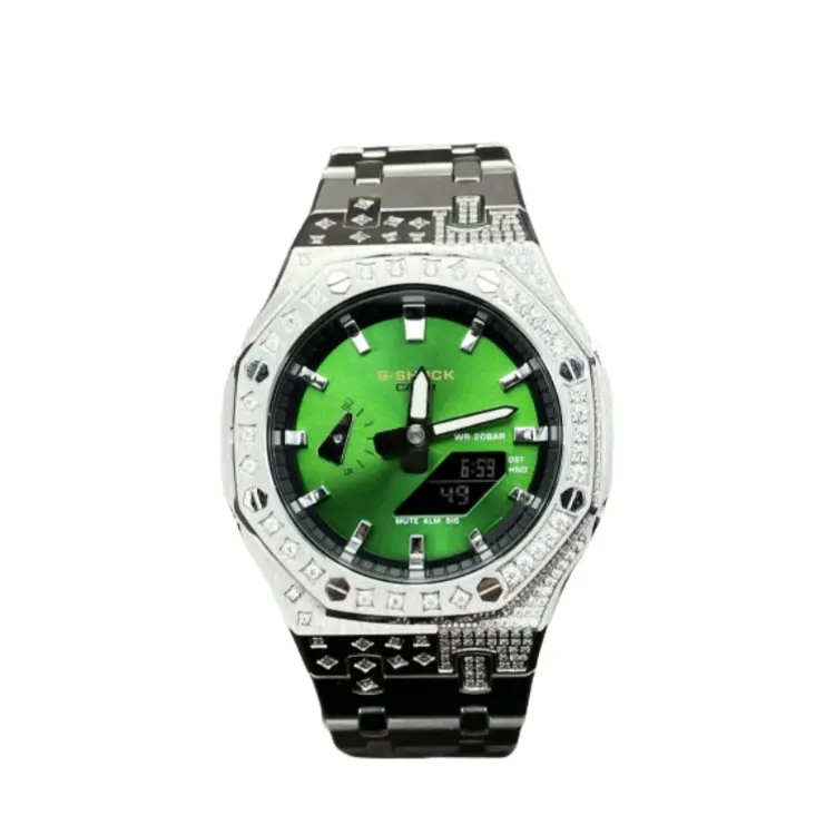 

CASIO Серия Retrofit GA2100 кварцевый механизм браслет из нержавеющей стали мужские часы зеленый циферблат