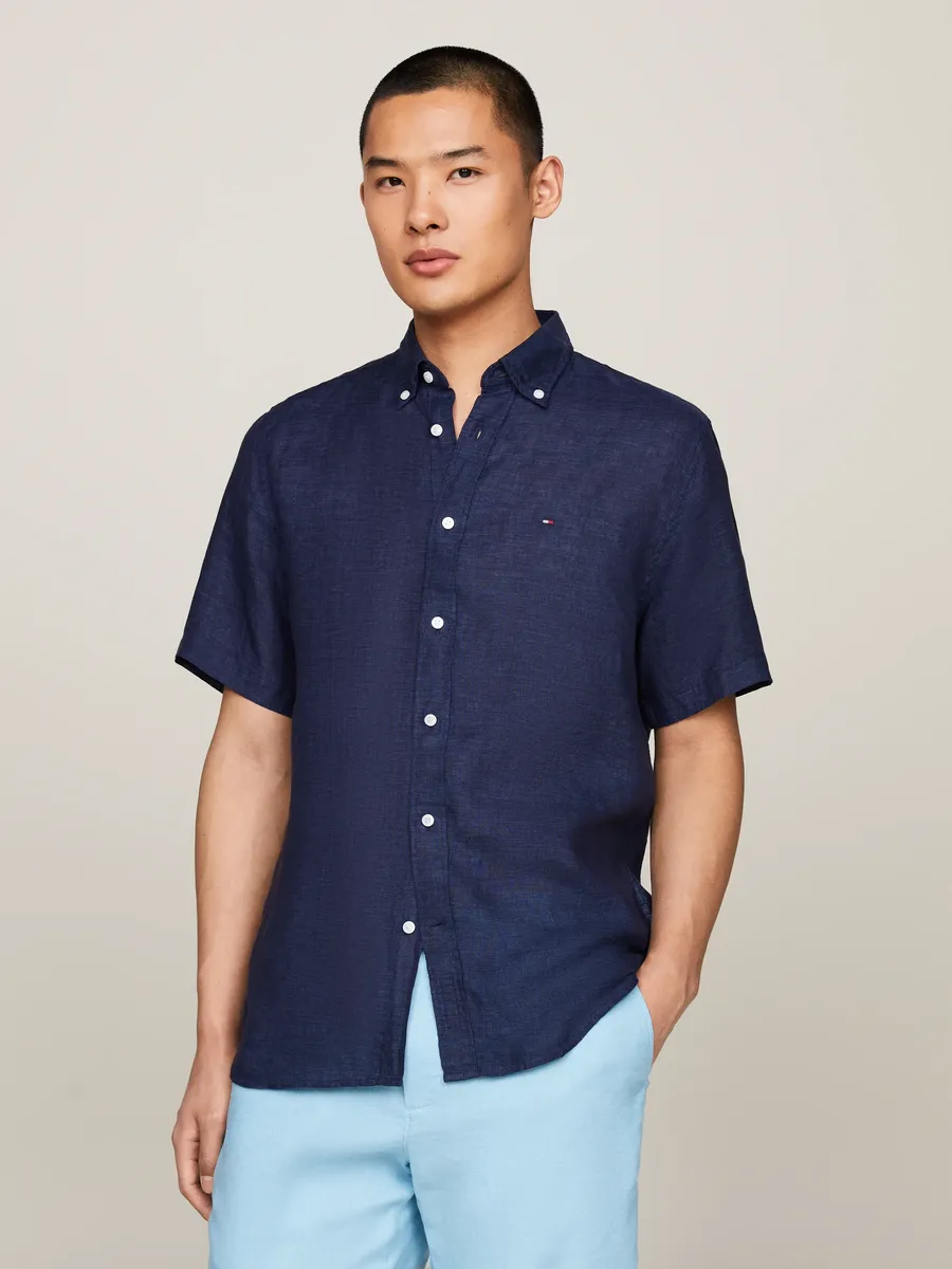 

Рубашка Tommy Hilfiger с короткими рукавами "PIGMENT DYED LINEN RF SHIRT", с тонкой структурой, синий