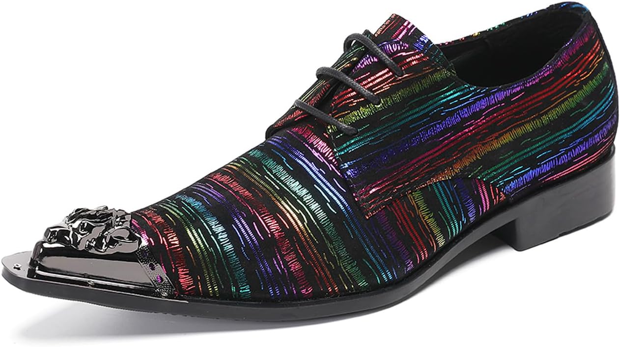 

Мужские оксфорды Santimon - повседневные туфли с голографическим радужным узором, дерби с металлическим заостренным носком для вечеринок, свадеб, выпускных, выступлений на сцене и ночных клубов, черный