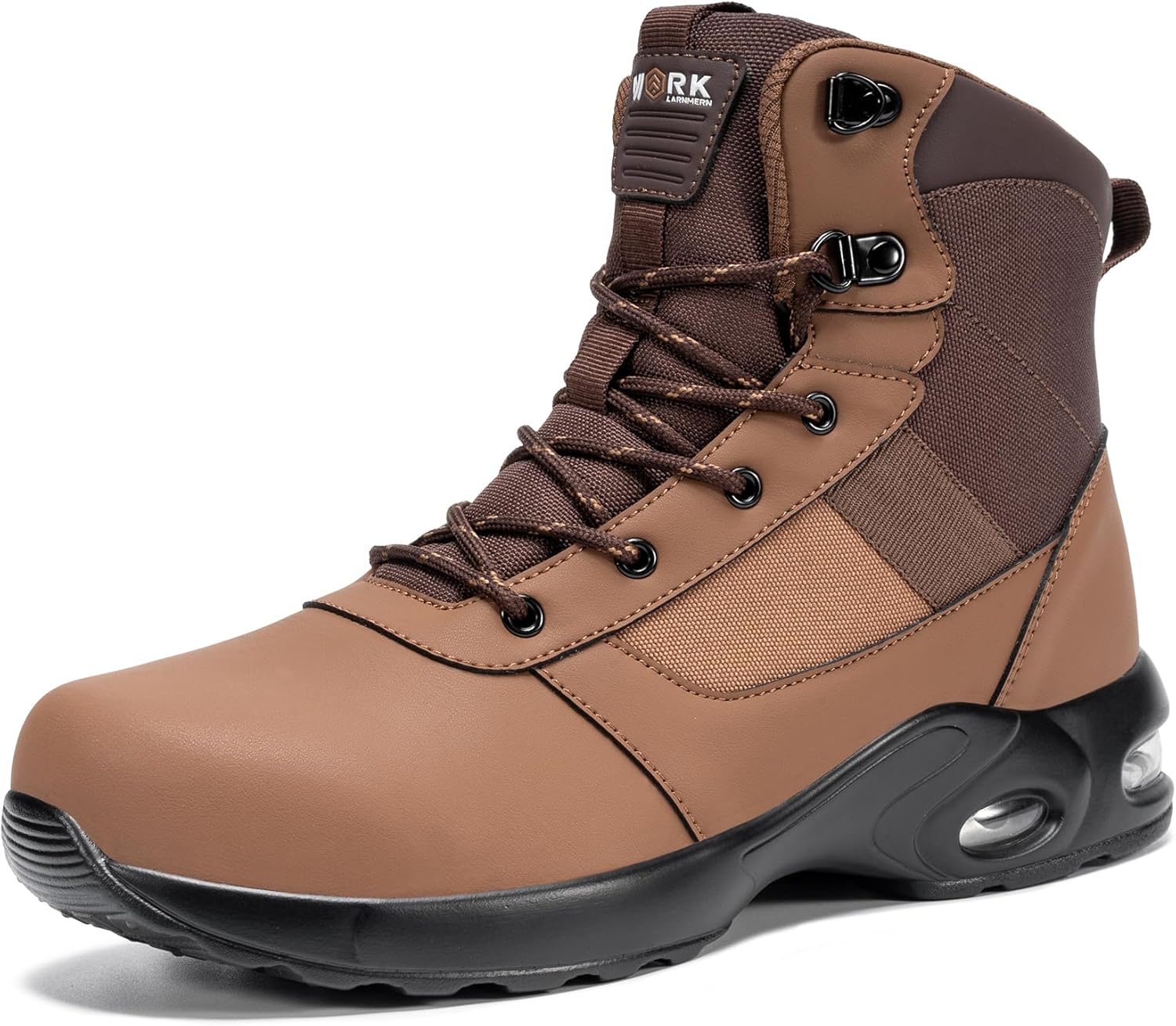 

Мужские ботинки LARNMERN с защищенным носком из стали, противоскользящие, водонепроницаемые, с боковой молнией, высокие тактические промышленные кроссовки, коричневый