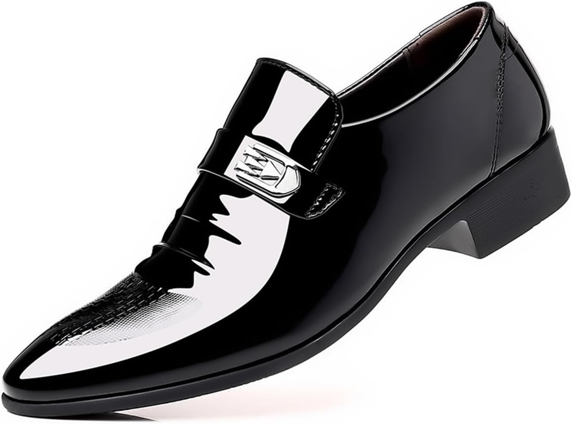 

Мужские ретро туфли из лакированной кожи без шнуровки, деловые оксфорды с заостренным носком, лоферы для мужчин Rougono, черный