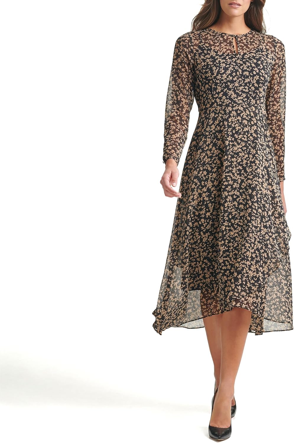 

Женское платье TOMMY HILFIGER Hi-Lo Midi с длинными рукавами и высоким воротом, Black/Tannin