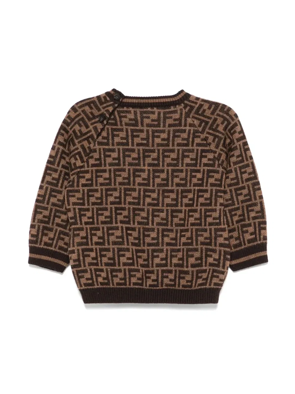 Шерстяной свитер с круглым вырезом Fendi Kids, коричневый — фото 2