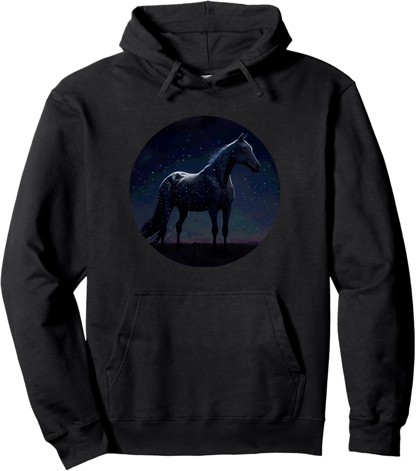 

Худи с силуэтом лошади под звездами Equine Night Sky Starry Scenes, черный