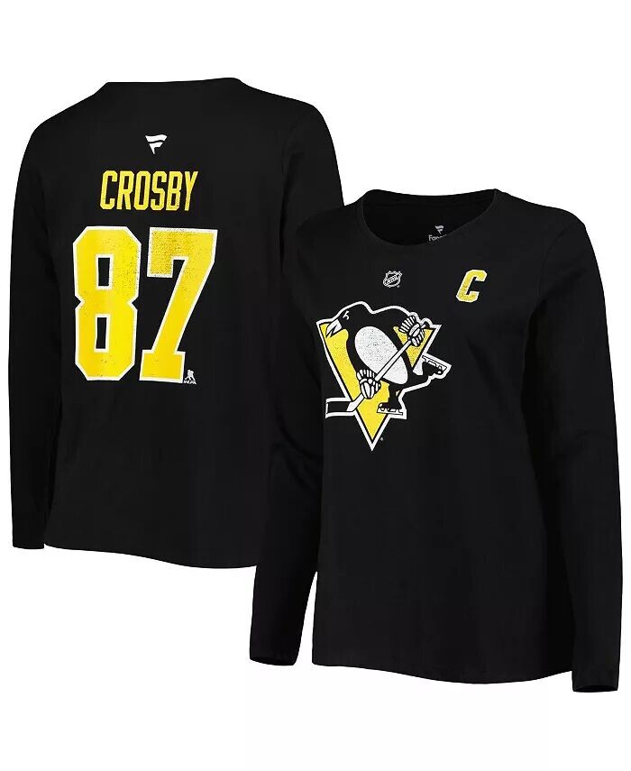 

Женская черная футболка с длинным рукавом с именем и номером Sidney Crosby Pittsburgh Penguins большого размера Profile, черный