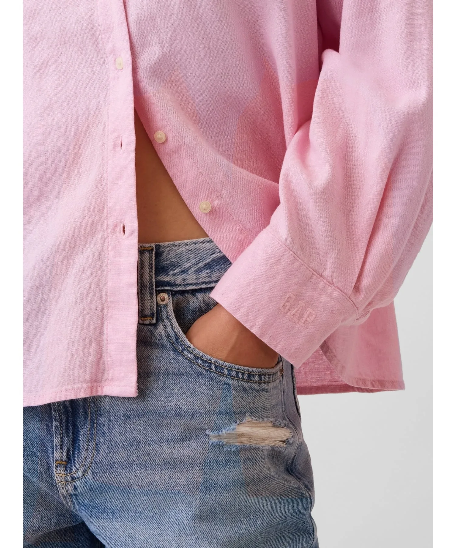 (W) Рубашка оверсайз из смесовой льняной ткани GAP, PRIMROSE_PINK — фото 4