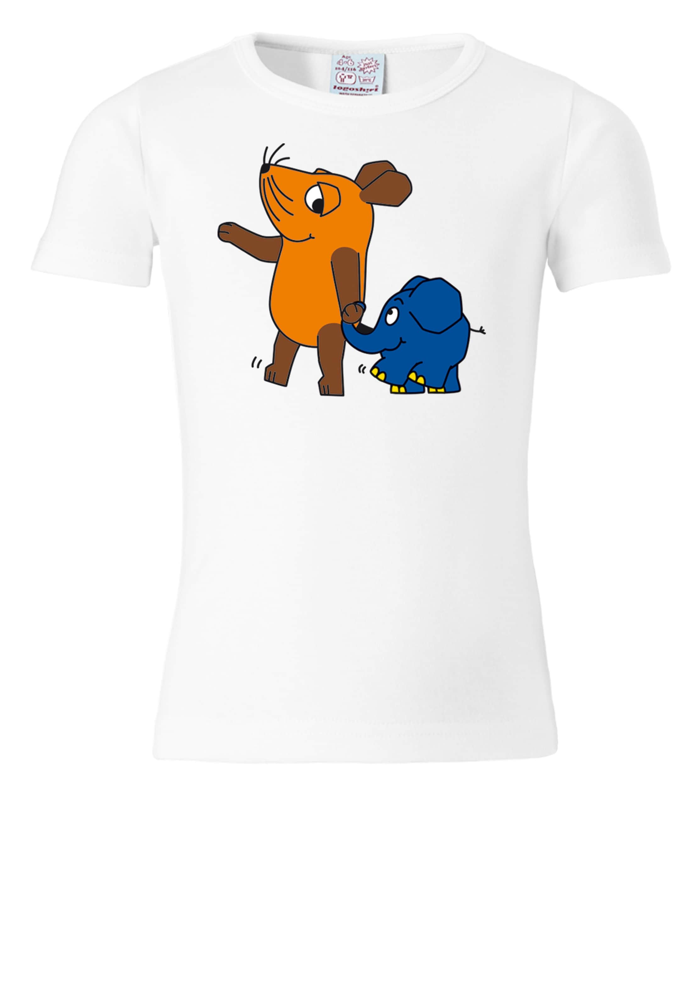 

LOGOSHIRT Футболка 'Maus & Elefant' в цвете Off White